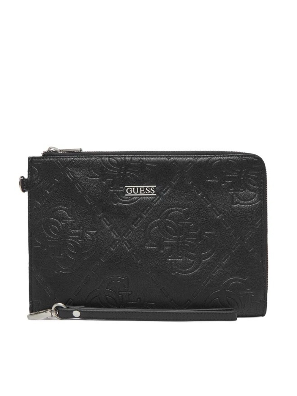 New Guess Black Embossed Logo Wristlet